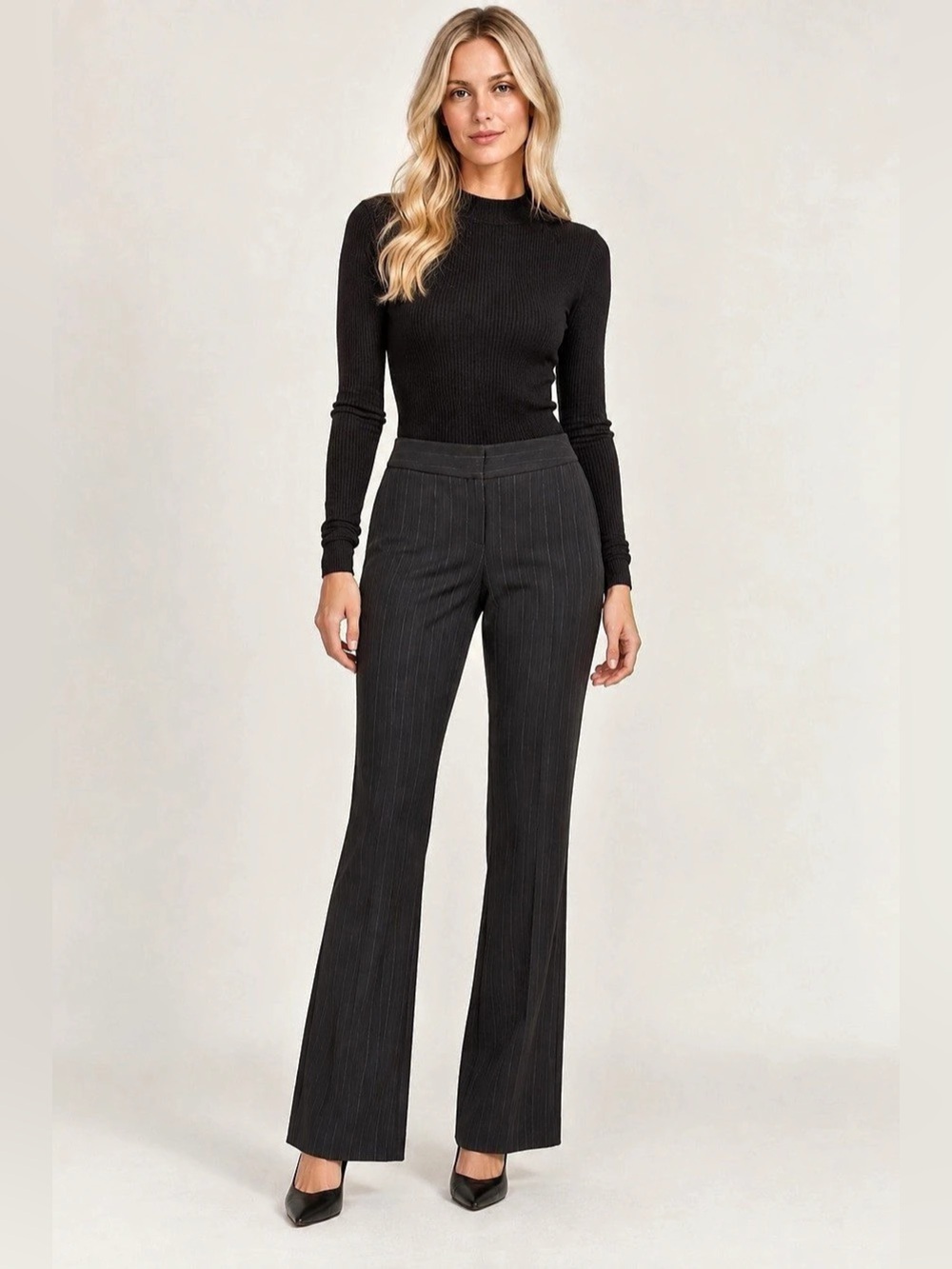 Tahari Black Pinstripe Tailored Bootcut Trousers Dress Pants 28W